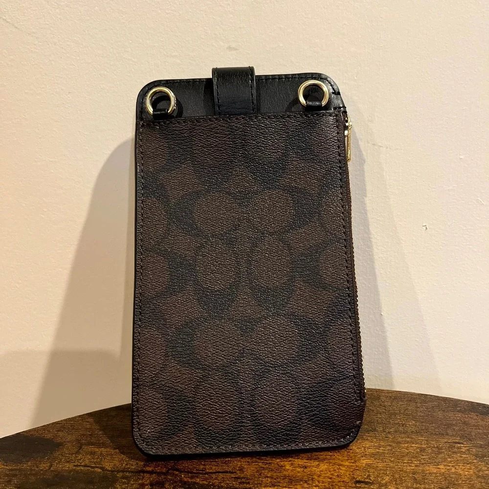 Coach Bag North/South Phone Crossbody Brown Signature Monogram Leather One Size